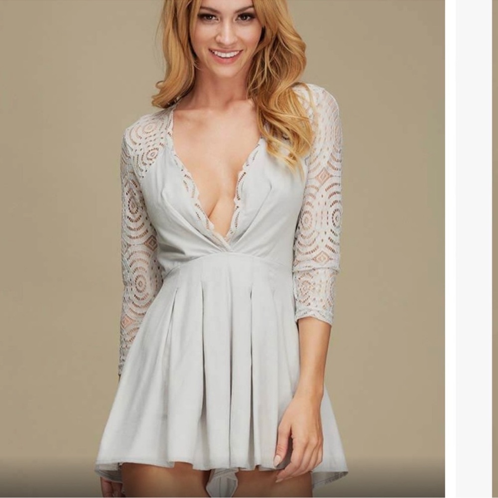 Selfie Leslie Clarissa Sexy Night Out Romper Grey Lace Fairy Date Cocktail HOCO